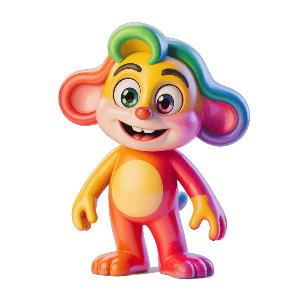Colorful cartoon monkey character with rainbow hair for children illustrations and designs PNG - transparent background