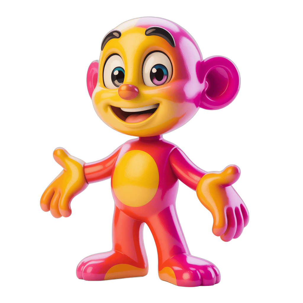 Colorful cartoon monkey figure with arms outstretched for cheerful design projects PNG - transparent background