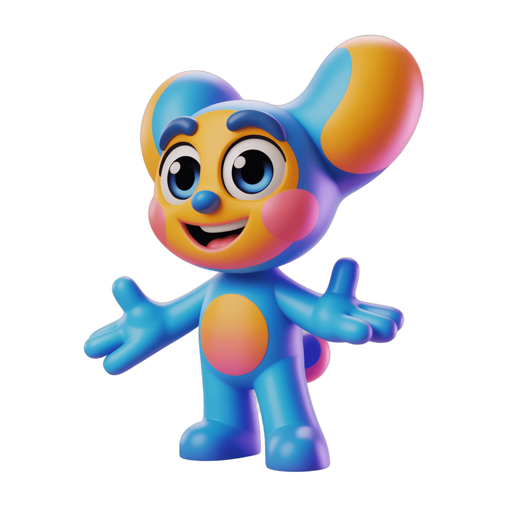 Colorful cartoon mouse character with arms outstretched for cheerful illustrations PNG - transparent background