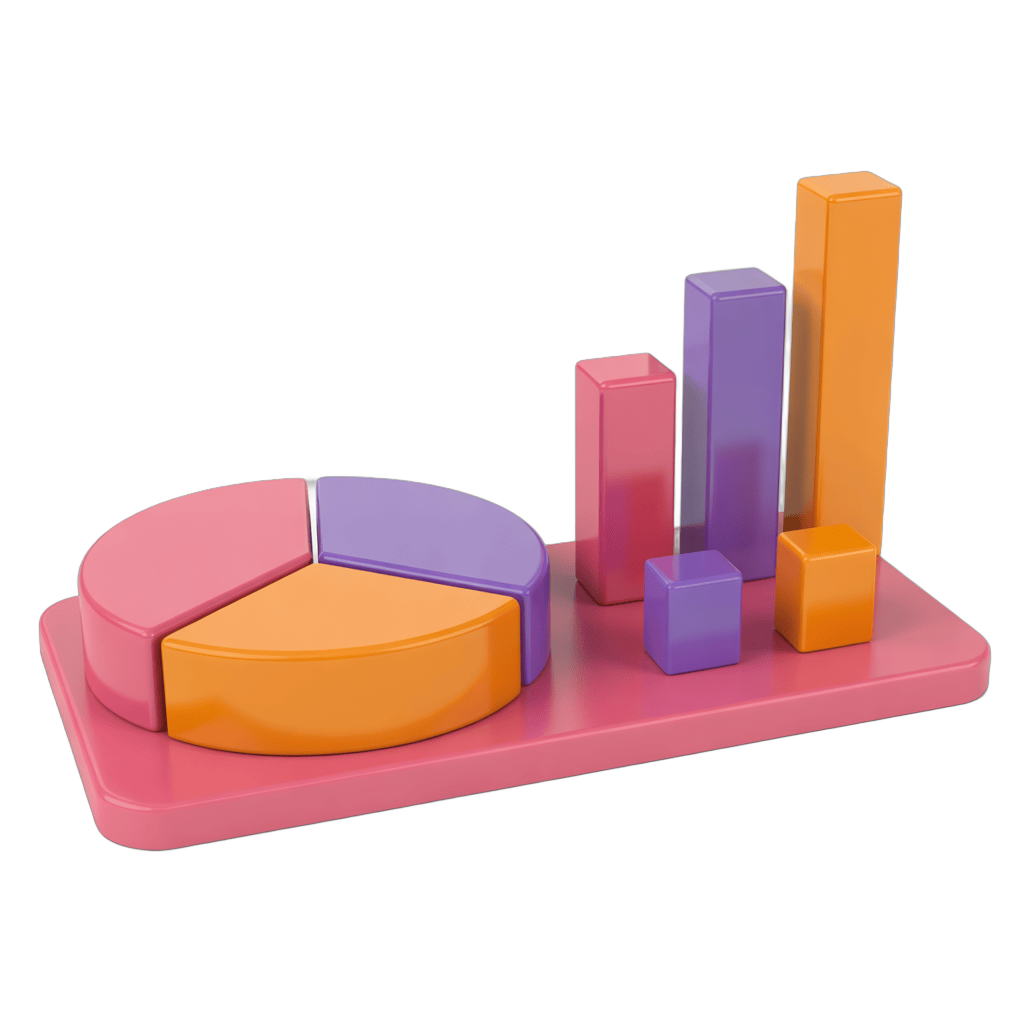 Colorful educational bar and pie chart clipart for presentations and school materials on transparent background PNG - transparent background