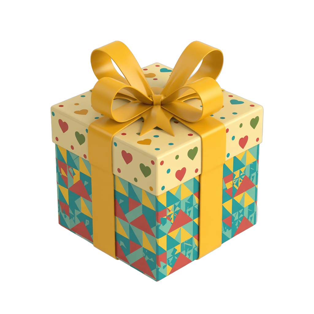 Colorful gift box with yellow ribbon for birthday celebration presentation PNG - transparent background