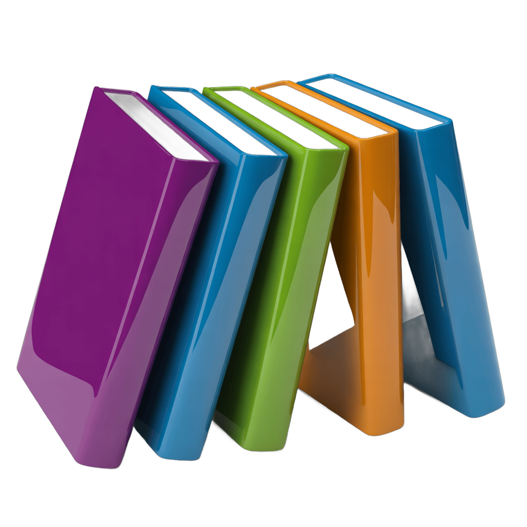 Colorful glossy books stack illustration for education marketing and creative projects PNG - transparent background