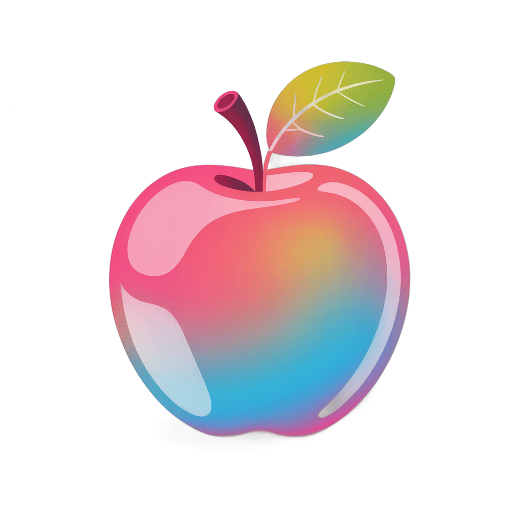 Colorful gradient apple with leaf isolated clipart for digital marketing and educational materials PNG - transparent background