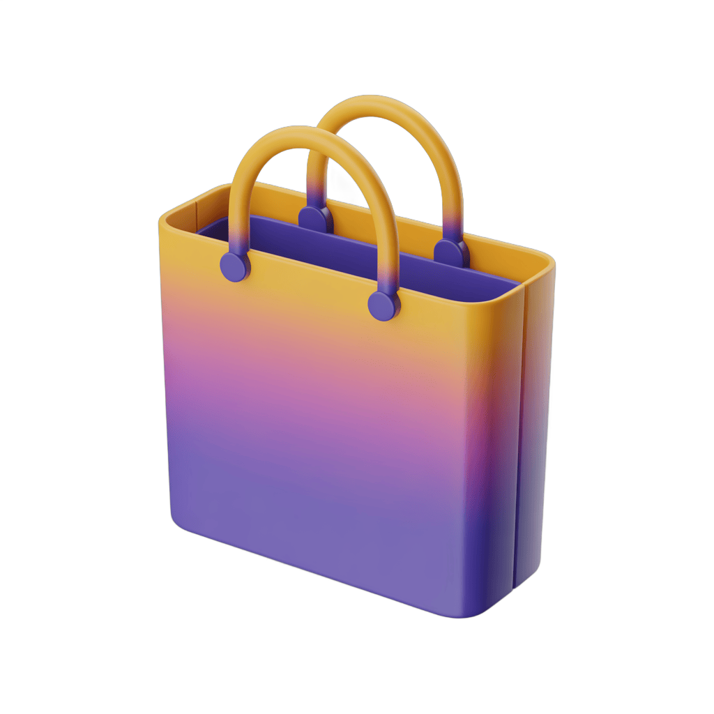 Colorful gradient shopping tote bag with handles for ecommerce website and marketing materials PNG - transparent background