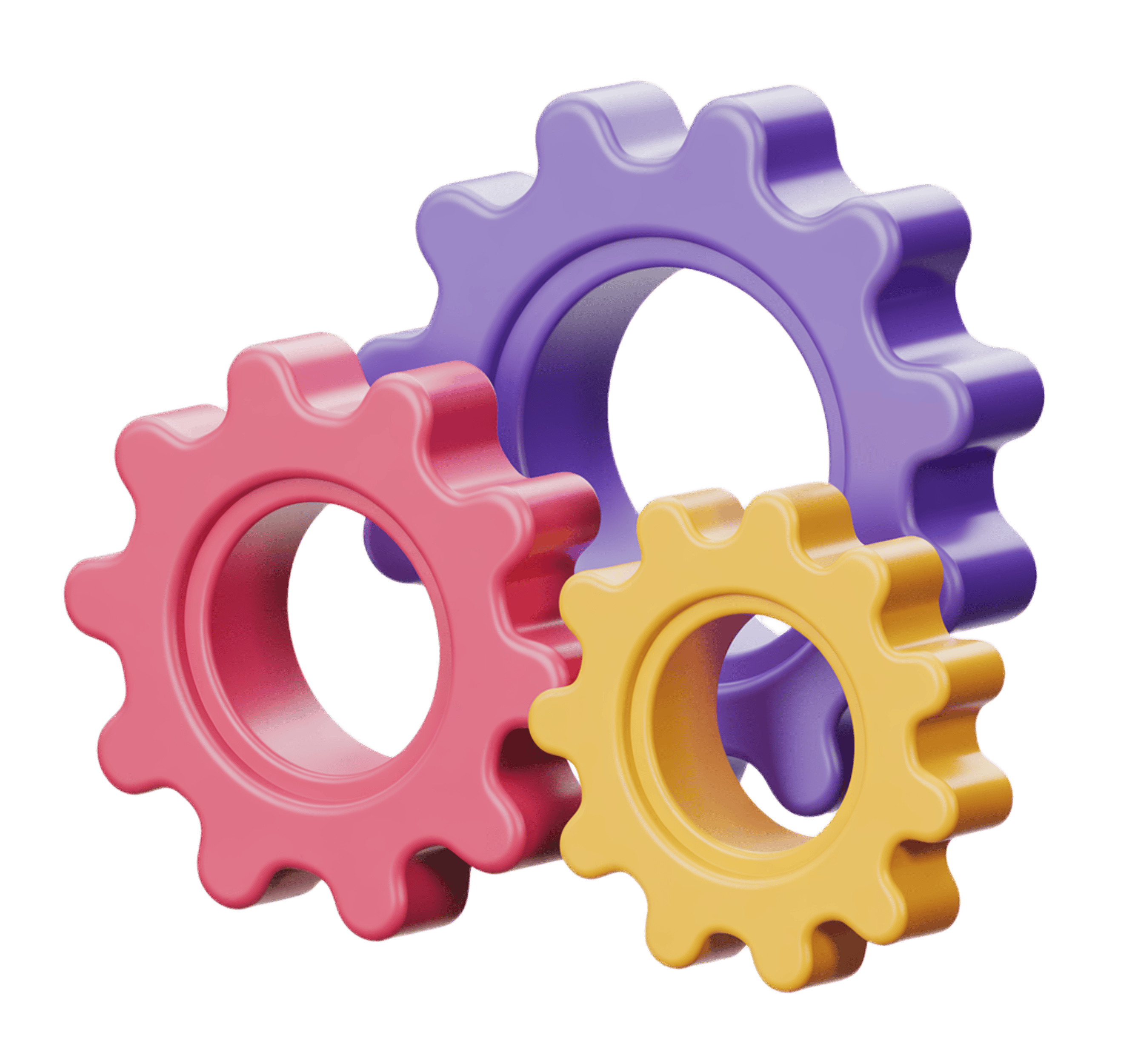 Colorful interlocking gears 3d clipart for business presentations and marketing materials PNG - transparent background