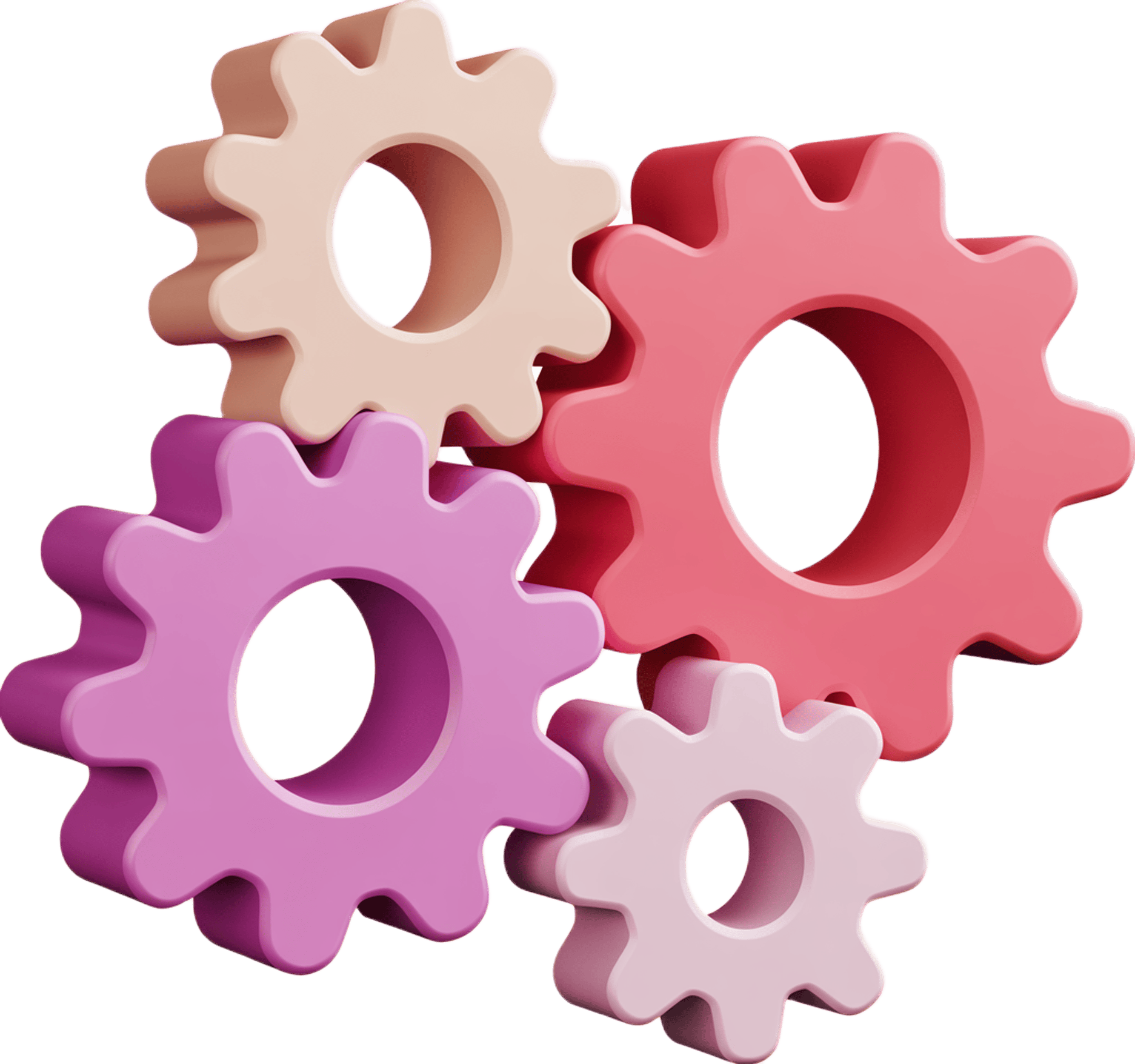 Colorful interlocking gears 3d clipart graphic element for business presentations and marketing materials PNG - transparent background
