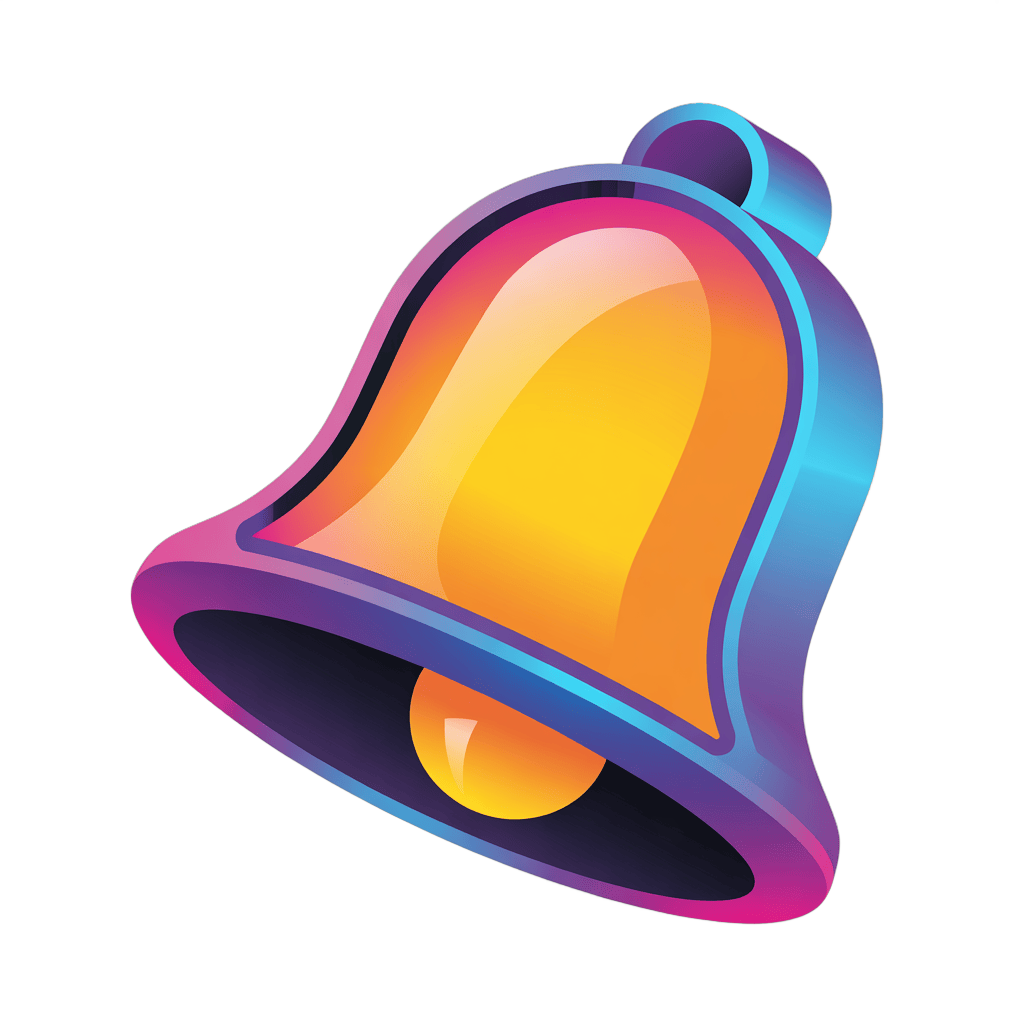 Colorful notification bell icon with gradient glow for alerts and app interfaces PNG - transparent background