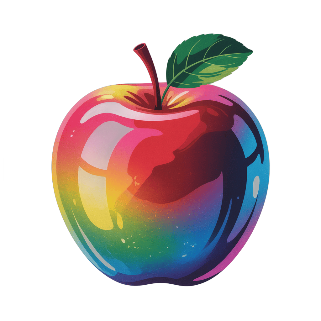 Colorful rainbow apple illustration for branding and educational materials with transparent background PNG - transparent background