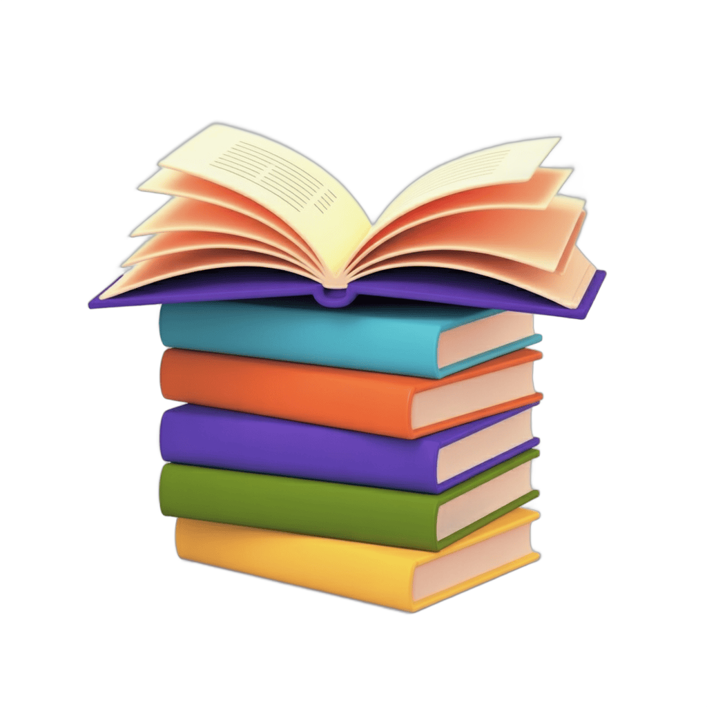 Colorful stack of books with open book on top for education and learning illustrations PNG - transparent background