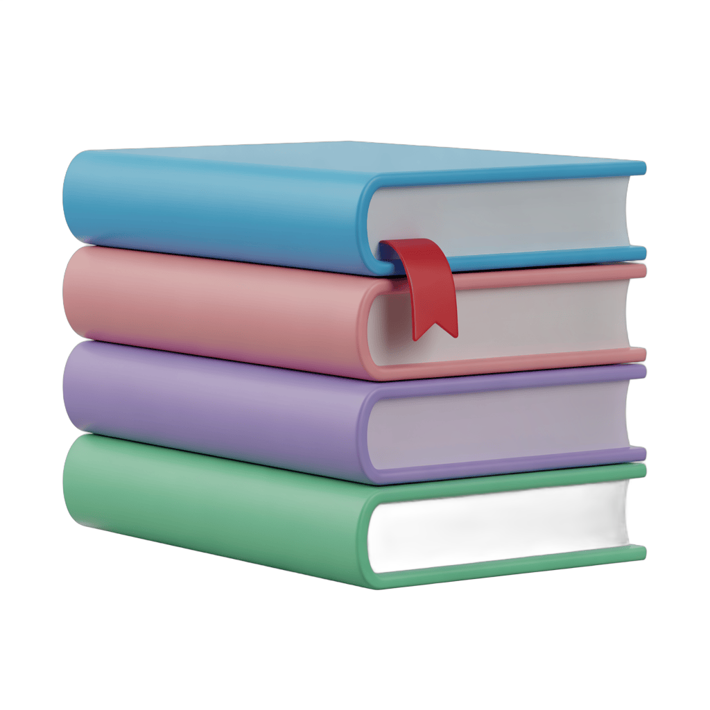 Colorful stack of books with red bookmark for education marketing and school presentations PNG - transparent background
