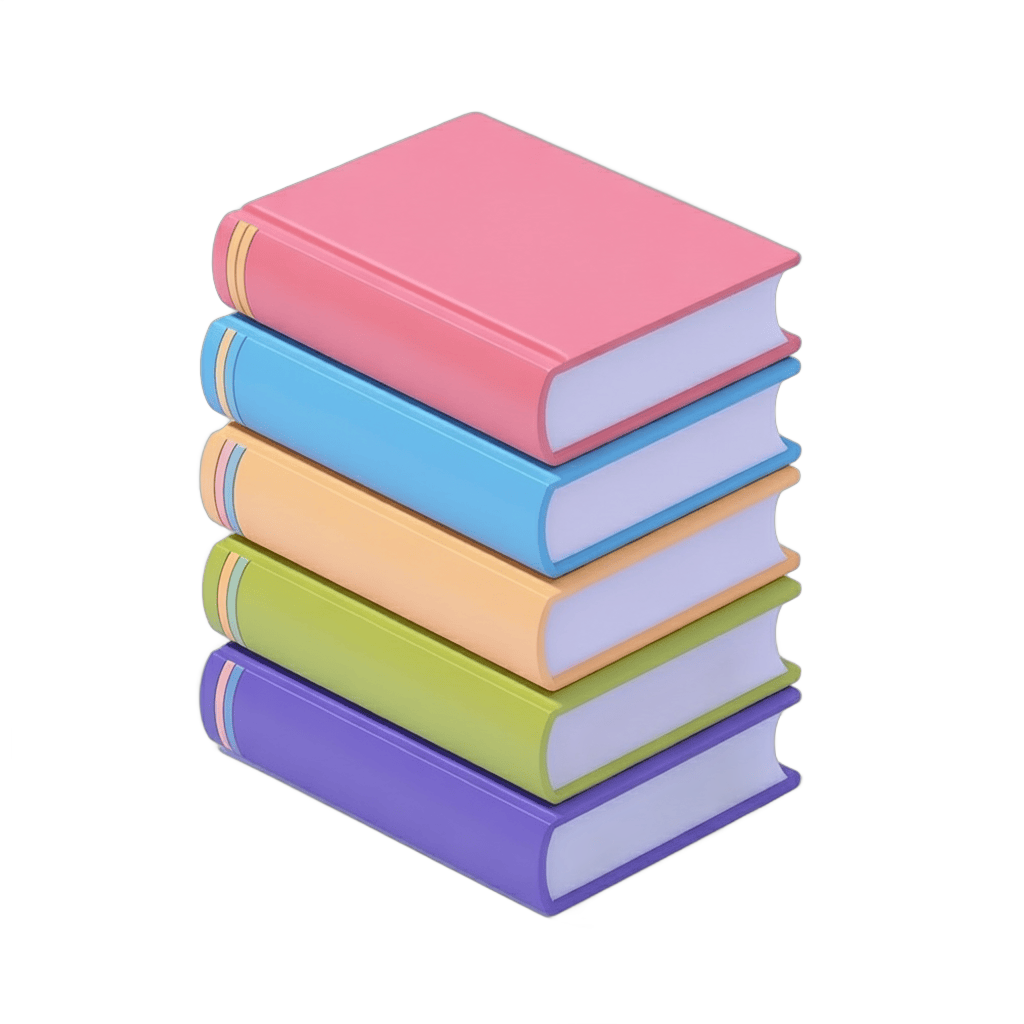 Colorful stack of five books illustration for educational and creative projects PNG - transparent background