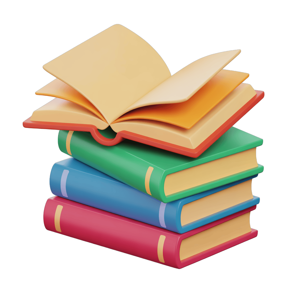 Colorful stack of open and closed books illustration for education and learning materials PNG - transparent background