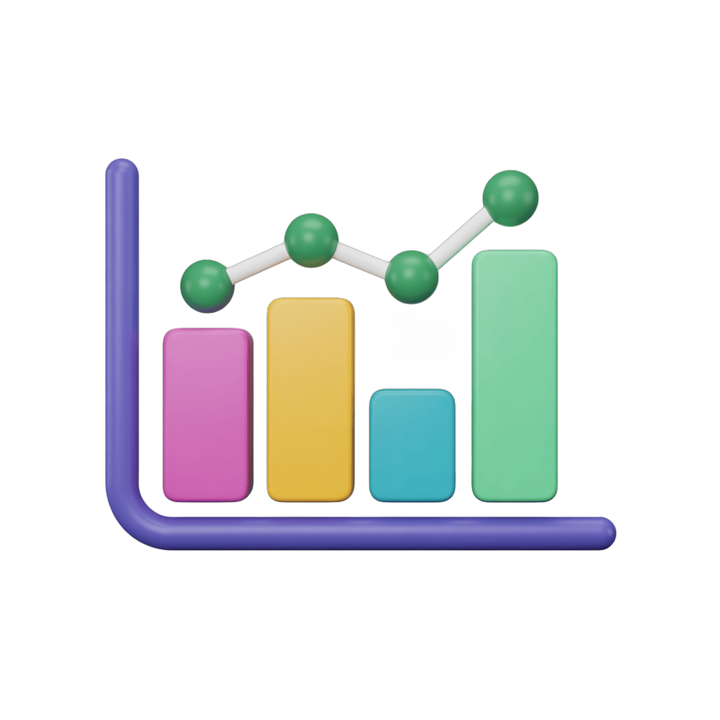Colorful upward growth bar chart clipart with trend line for business presentations and reports PNG - transparent background
