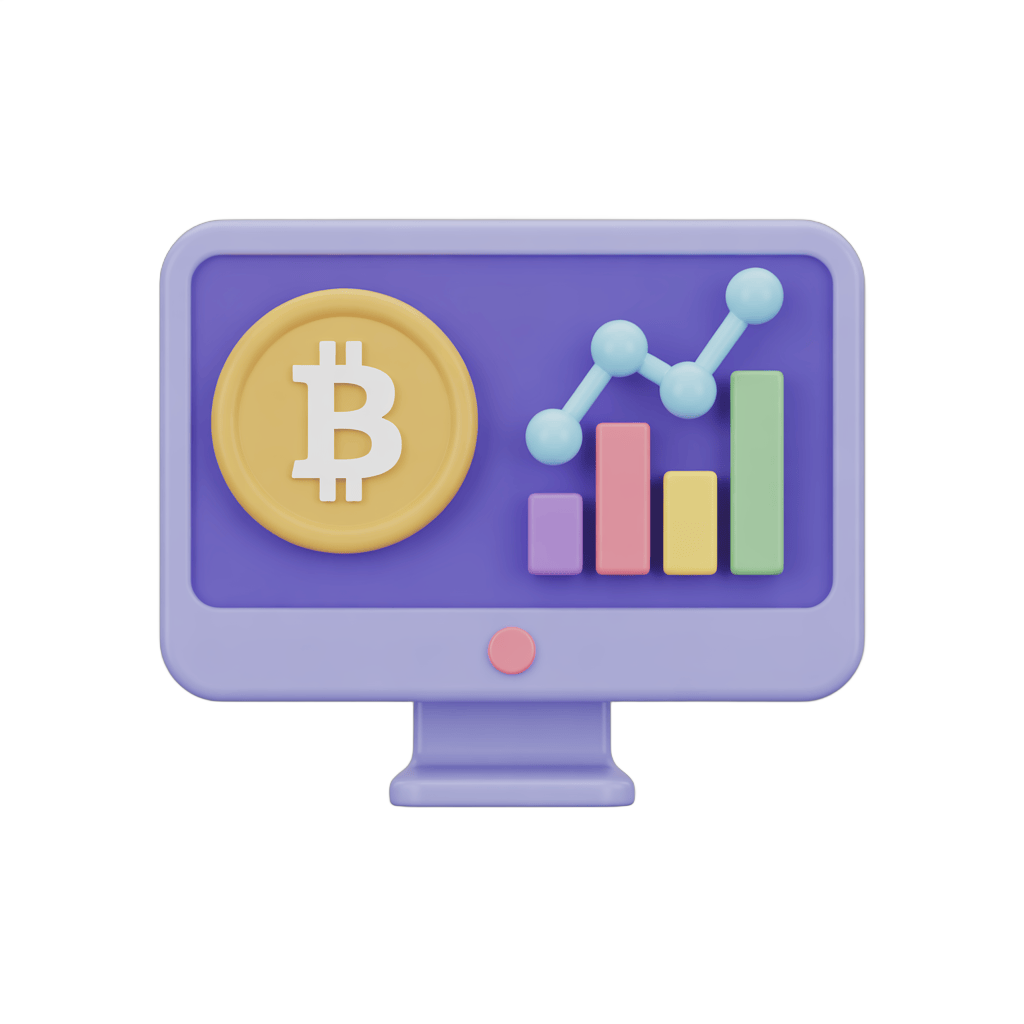 Cryptocurrency investment growth chart with bitcoin symbol on computer screen for financial reports PNG - transparent background