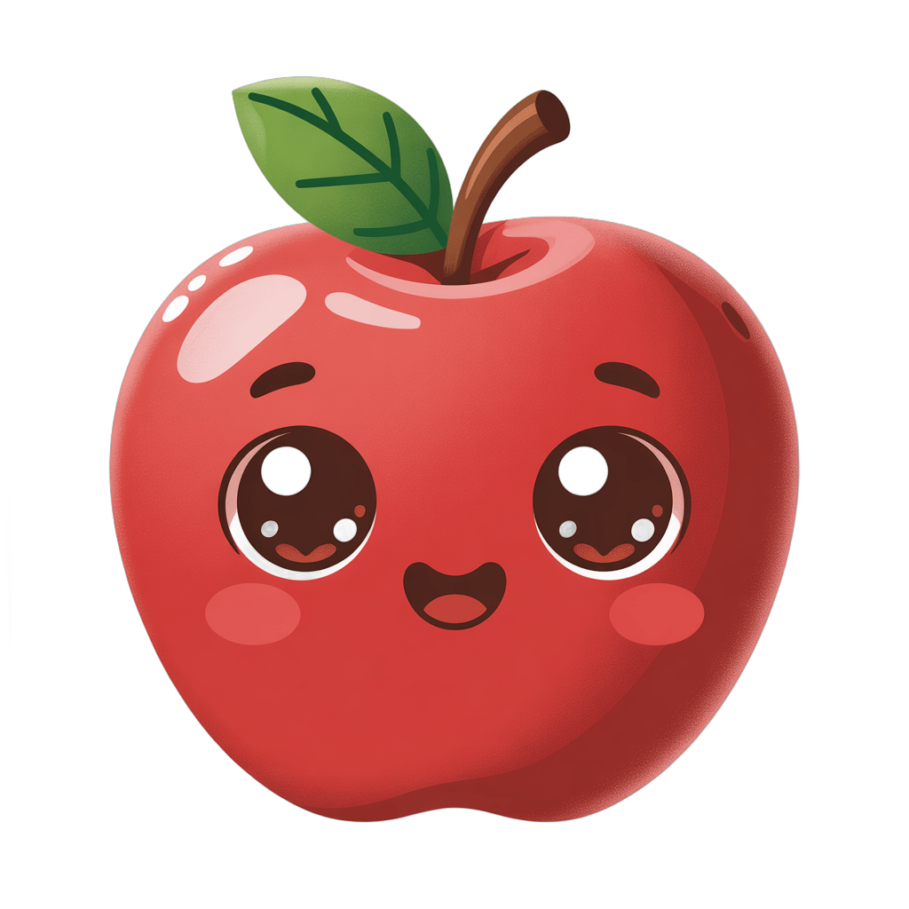 Cute cartoon apple with face for children's educational materials and playful designs PNG - transparent background