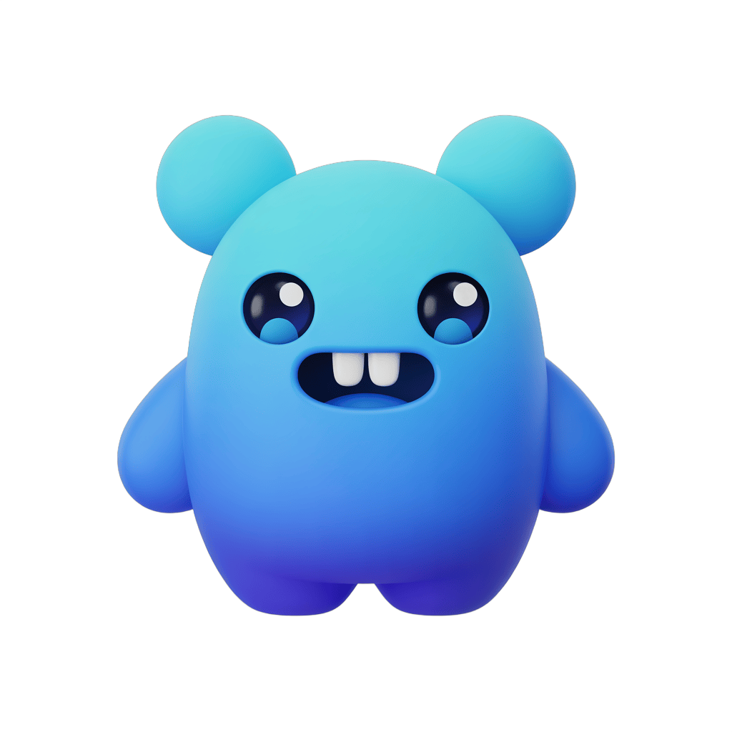 Cute cartoon blue monster character with big eyes and ears for children apps and illustrations PNG - transparent background