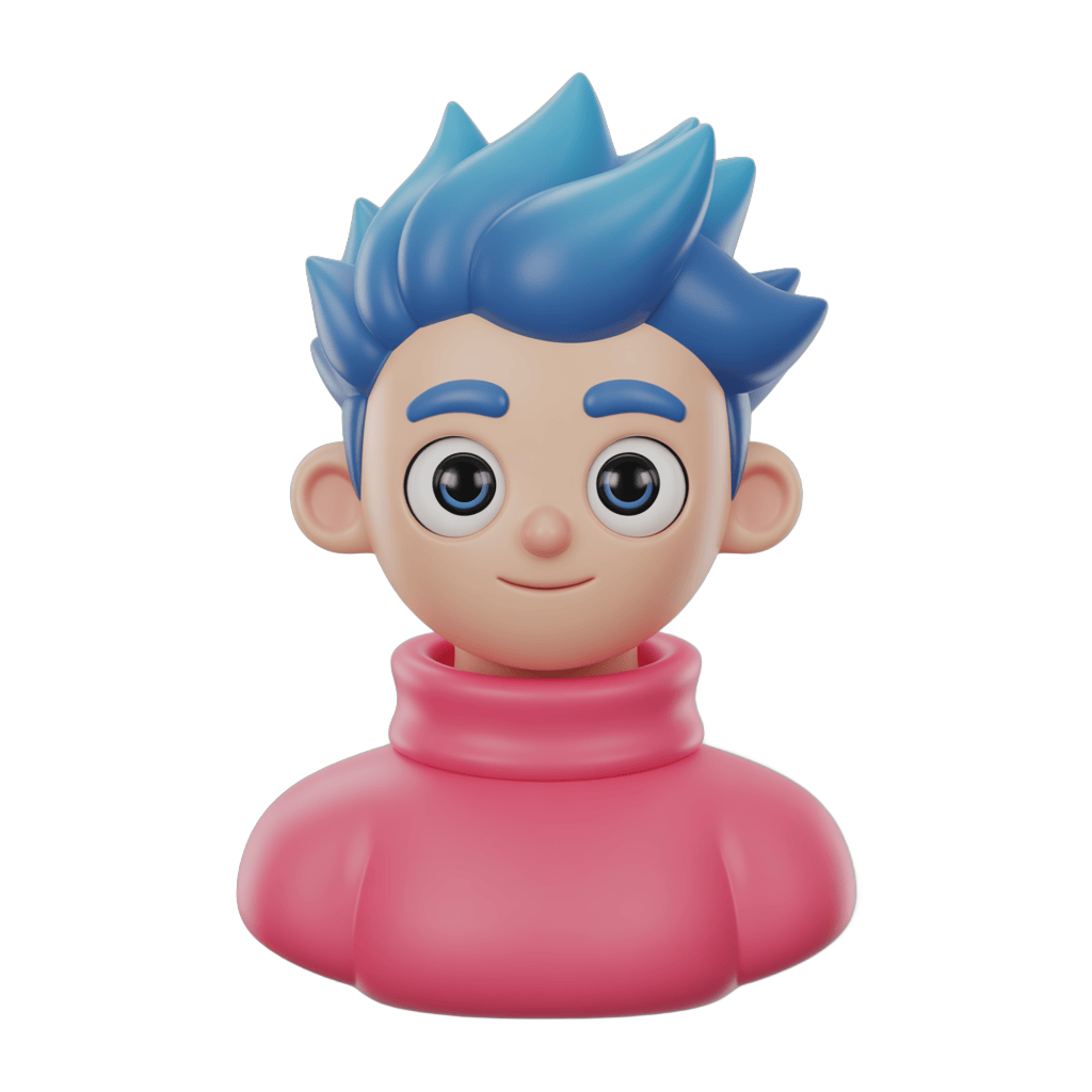 Cute cartoon boy character with blue spiky hair and pink sweater for children illustrations and designs PNG - transparent background