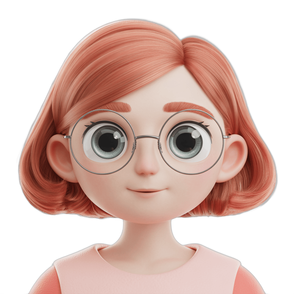 Cute cartoon girl with glasses for children educational materials and digital illustrations PNG - transparent background