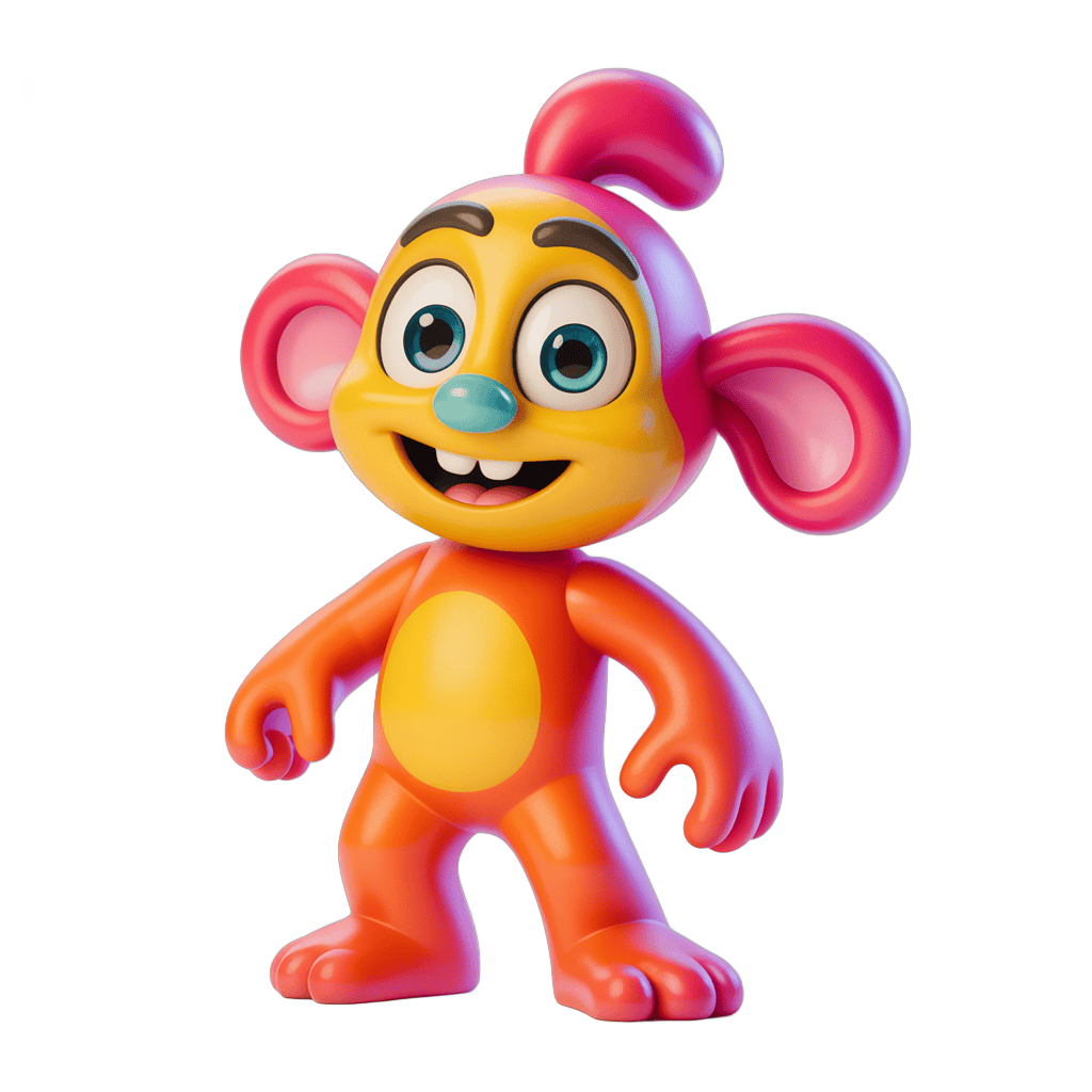 Cute cartoon monkey character with pink ears and bows for kids toys and illustrations PNG - transparent background