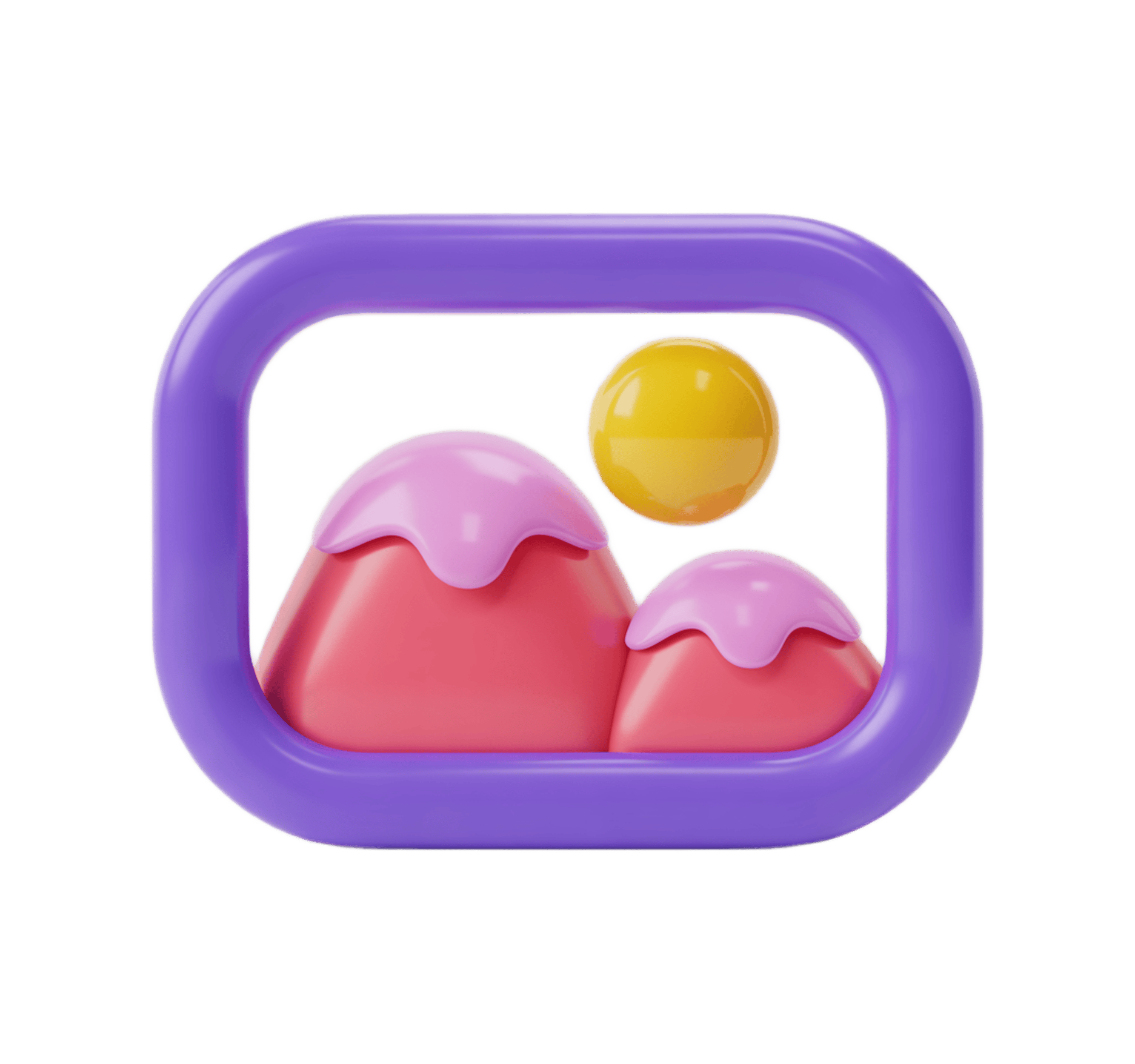 Cute pink and purple 3d ice cream cone with scoops and yellow ball for dessert clipart PNG - transparent background