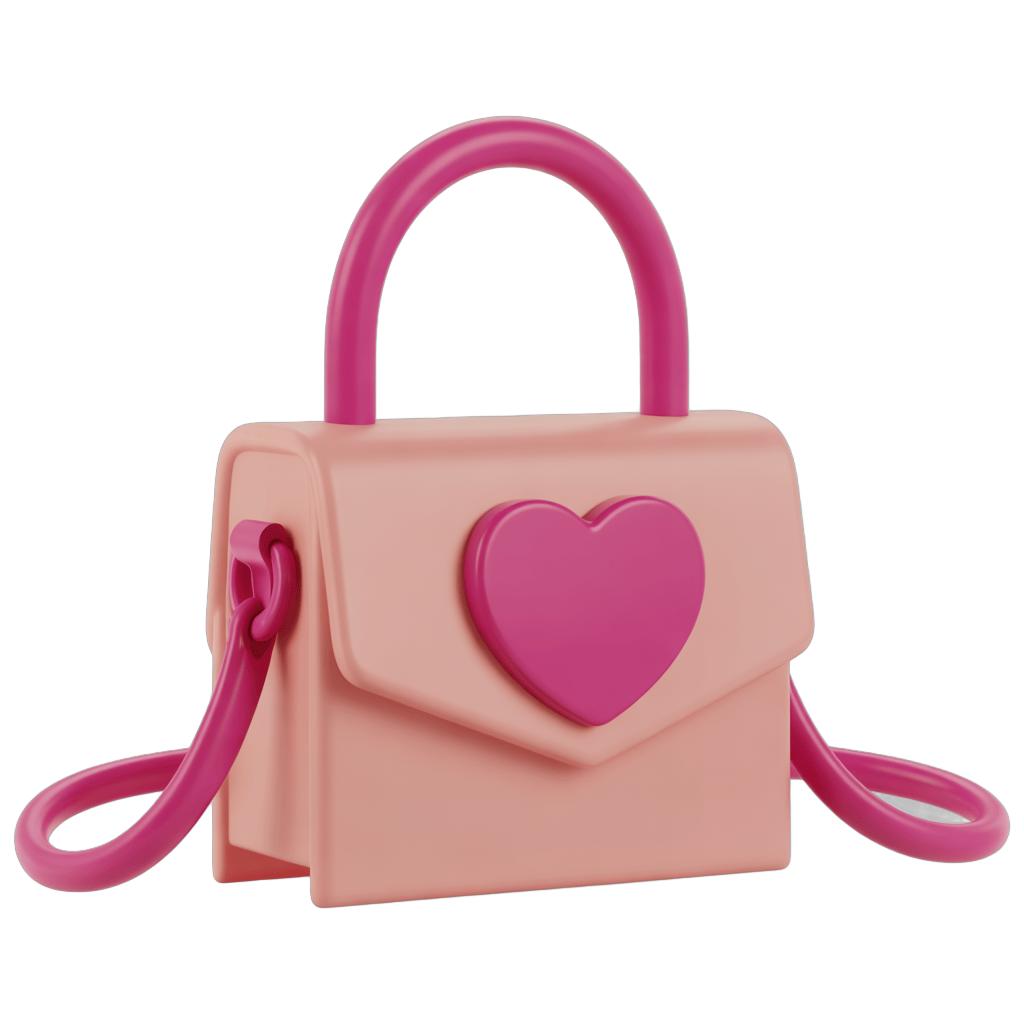 Cute pink heart clipart crossbody bag isolated graphic for womens love day gifts and romantic marketing PNG - transparent background