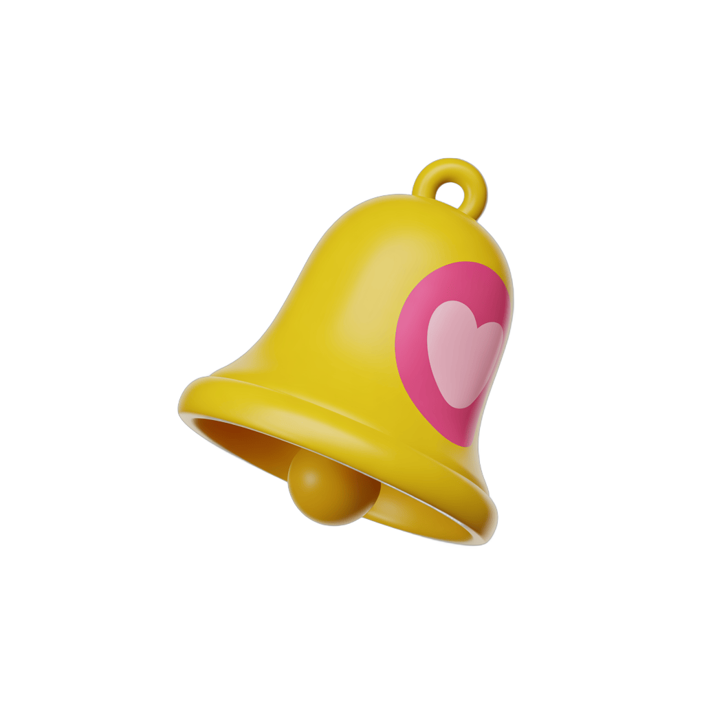 Cute yellow bell with pink heart graphic for Valentines Day notifications and love alerts PNG - transparent background
