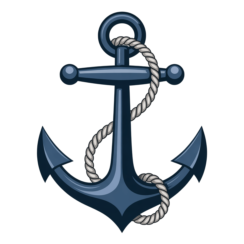 Detailed 3d cartoon anchor graphic element with rope for nautical themes and maritime designs PNG - transparent background