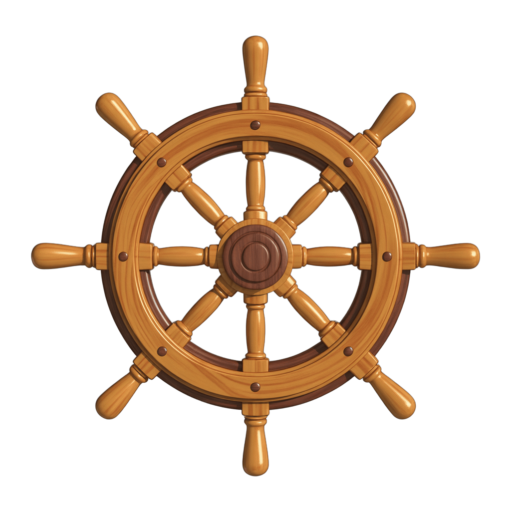 Detailed 3d cartoon ship steering wheel graphic element for nautical themes and maritime designs PNG - transparent background