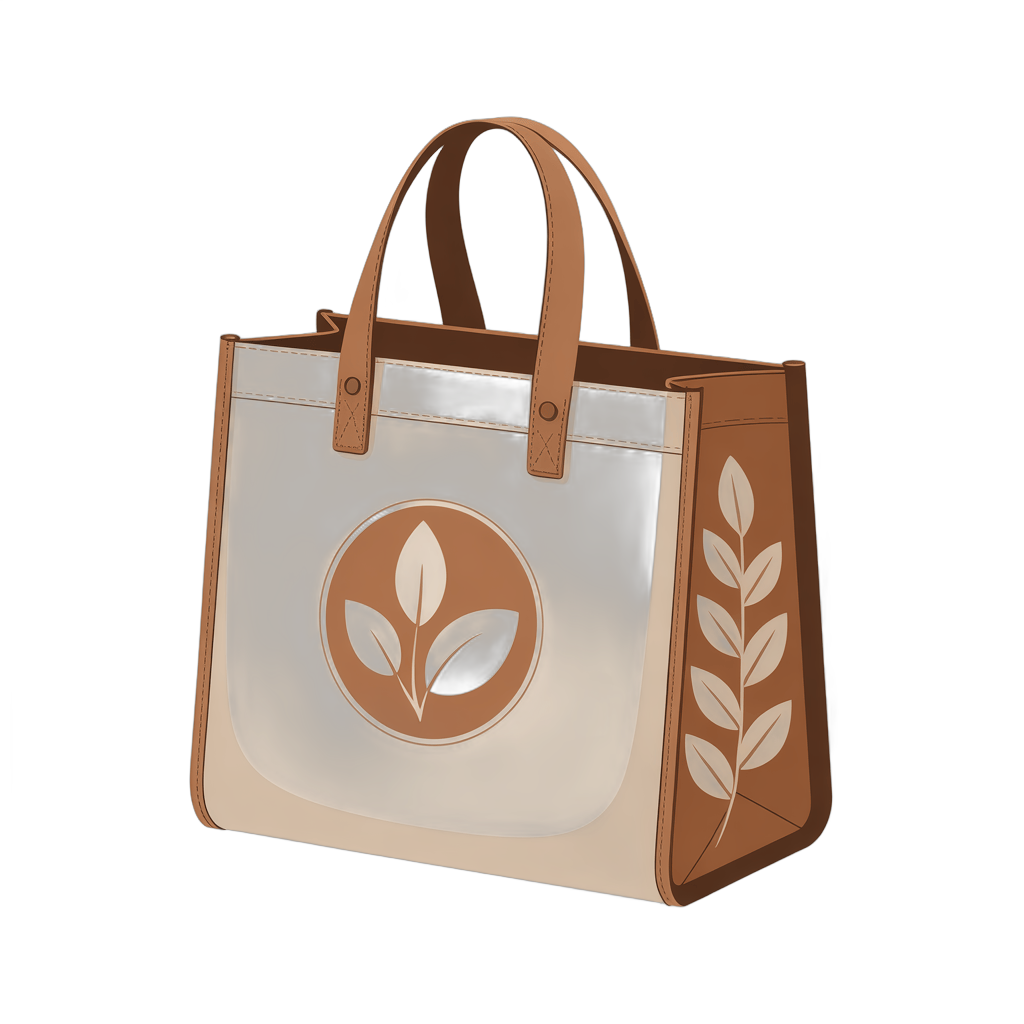 Eco friendly tote bag with leaf design for organic shopping reusable grocery bag PNG - transparent background