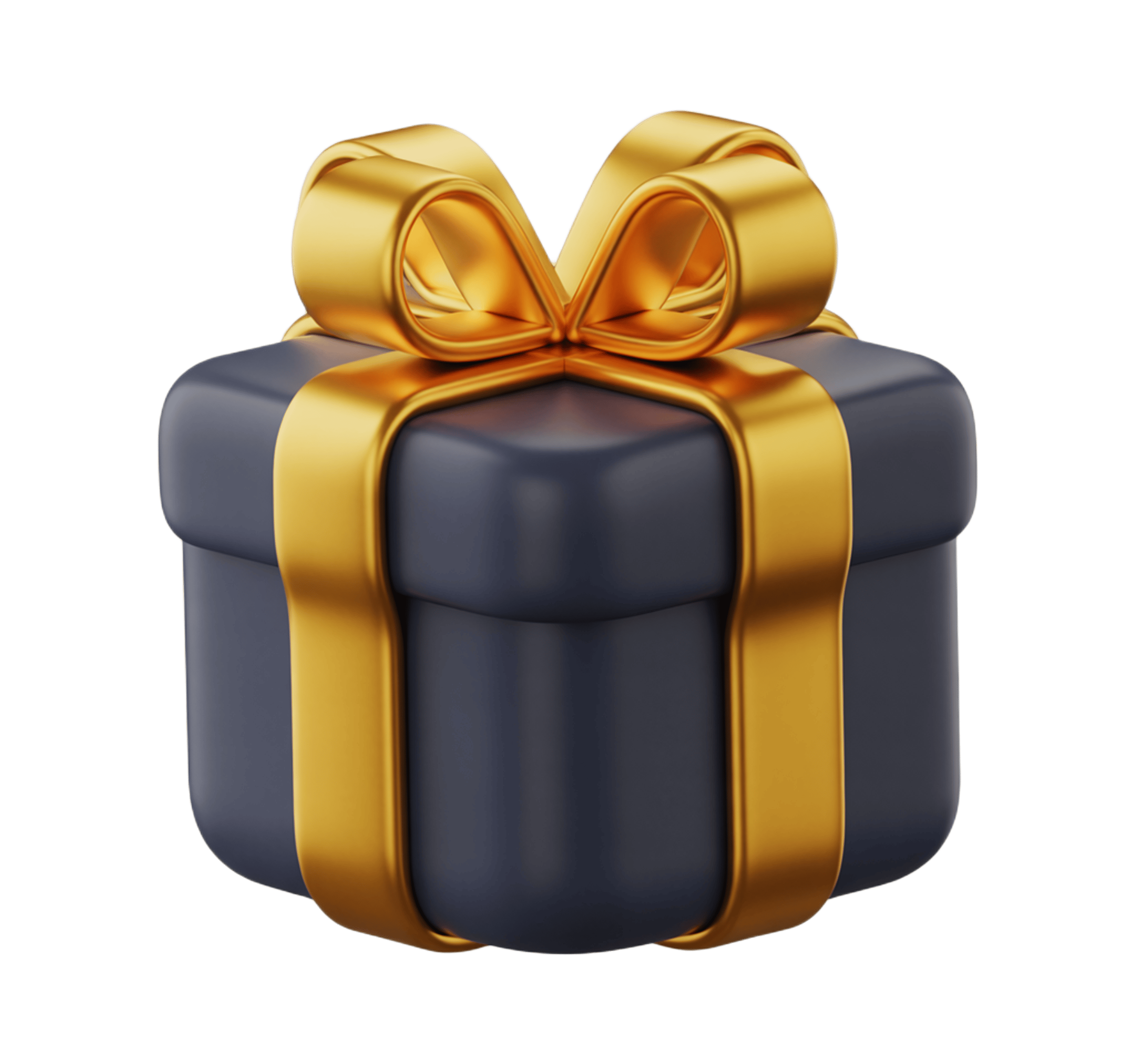Elegant 3d gift box with golden ribbon for holiday presents and corporate branding PNG - transparent background