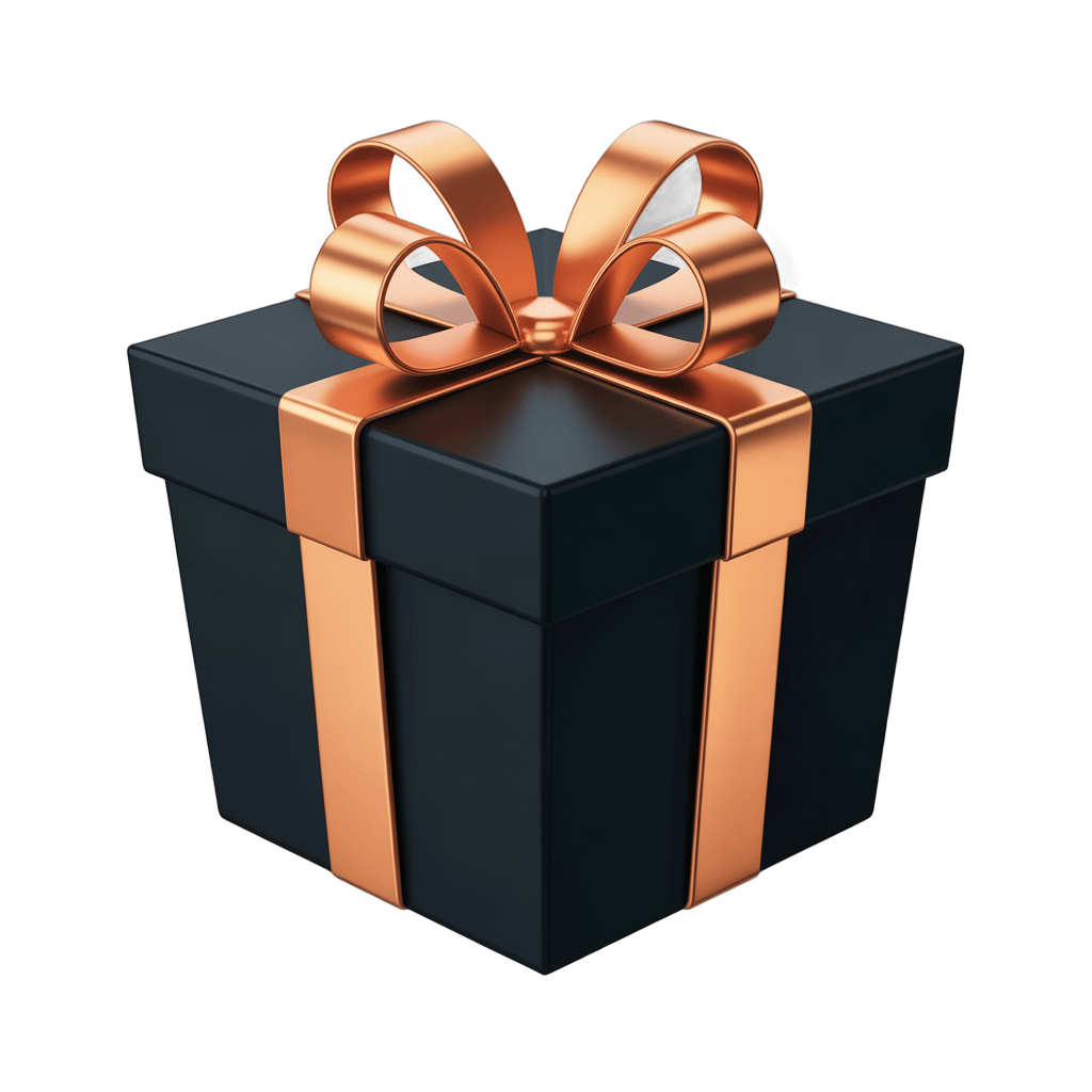 Elegant black gift box with gold ribbon for luxury holiday corporate presentation PNG - transparent background