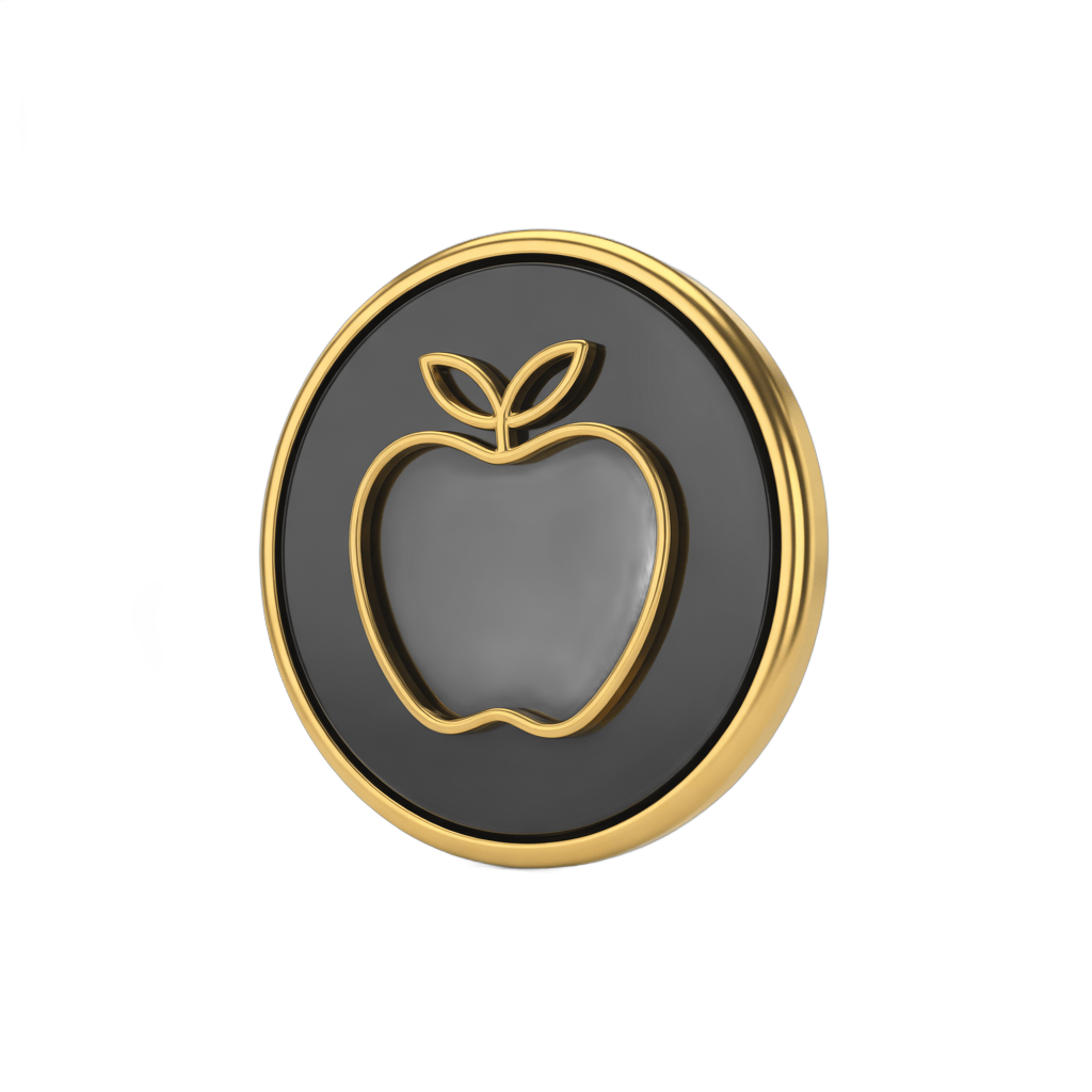 Elegant gold apple logo pin badge with transparent background for branding and corporate gifts PNG - transparent background
