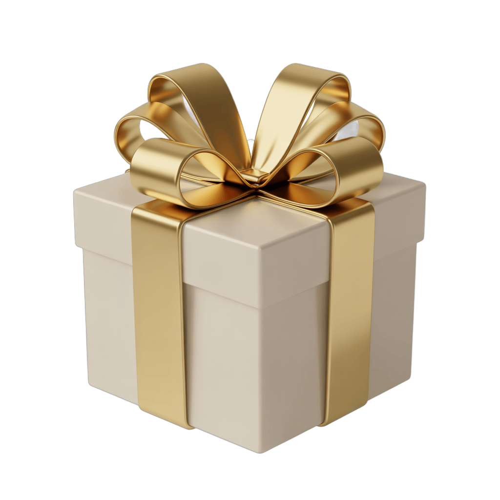 Elegant gold gift box with decorative bow for luxury holiday presents and corporate gifting PNG - transparent background