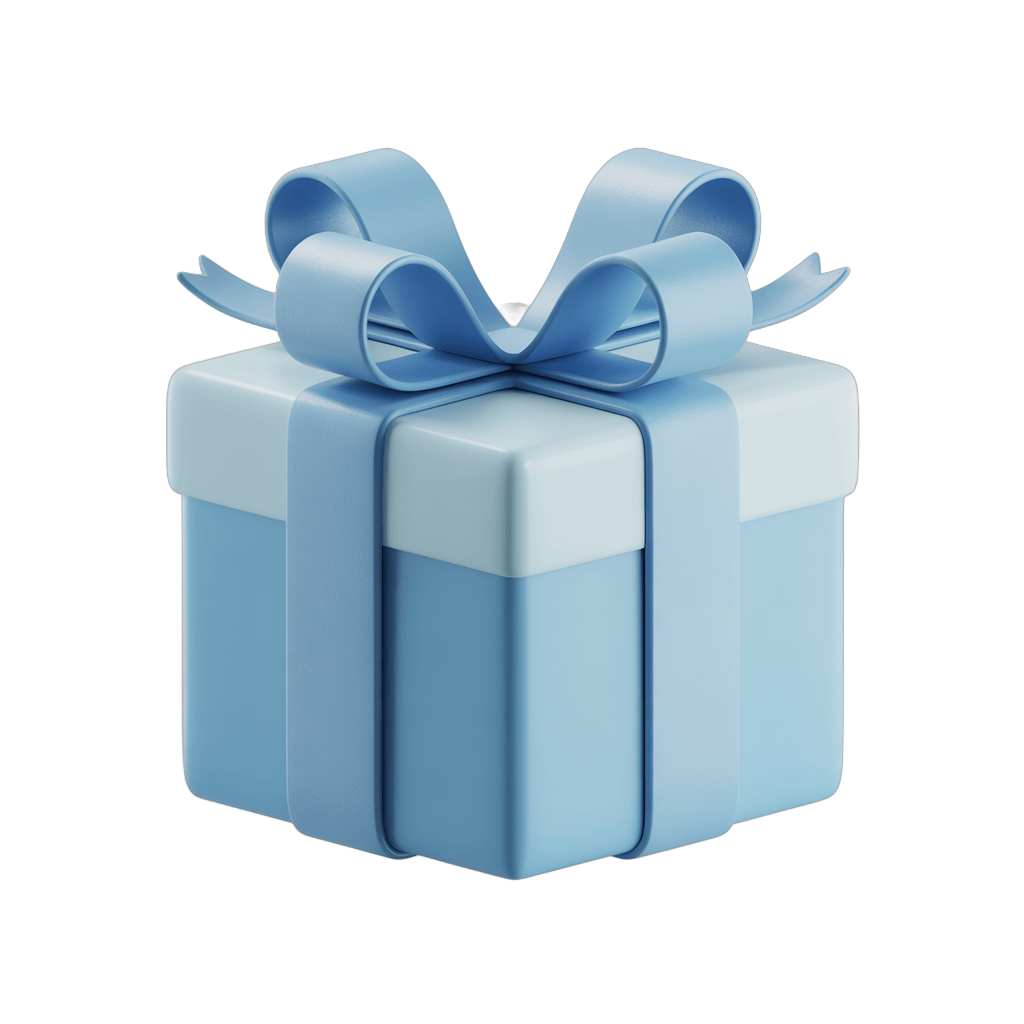 Elegant light blue gift box with decorative bow for birthday celebration presentation PNG - transparent background