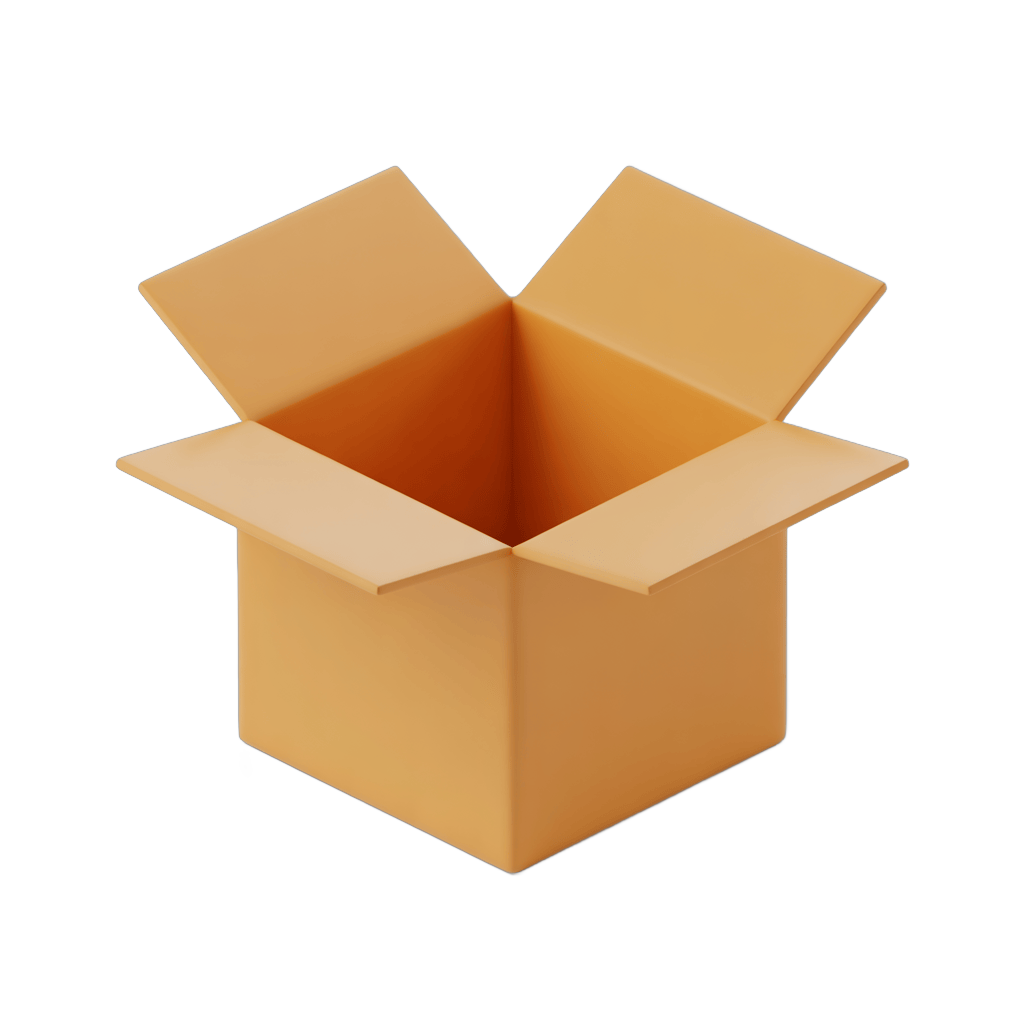 Empty cardboard box illustration for packaging design and ecommerce product display PNG - transparent background