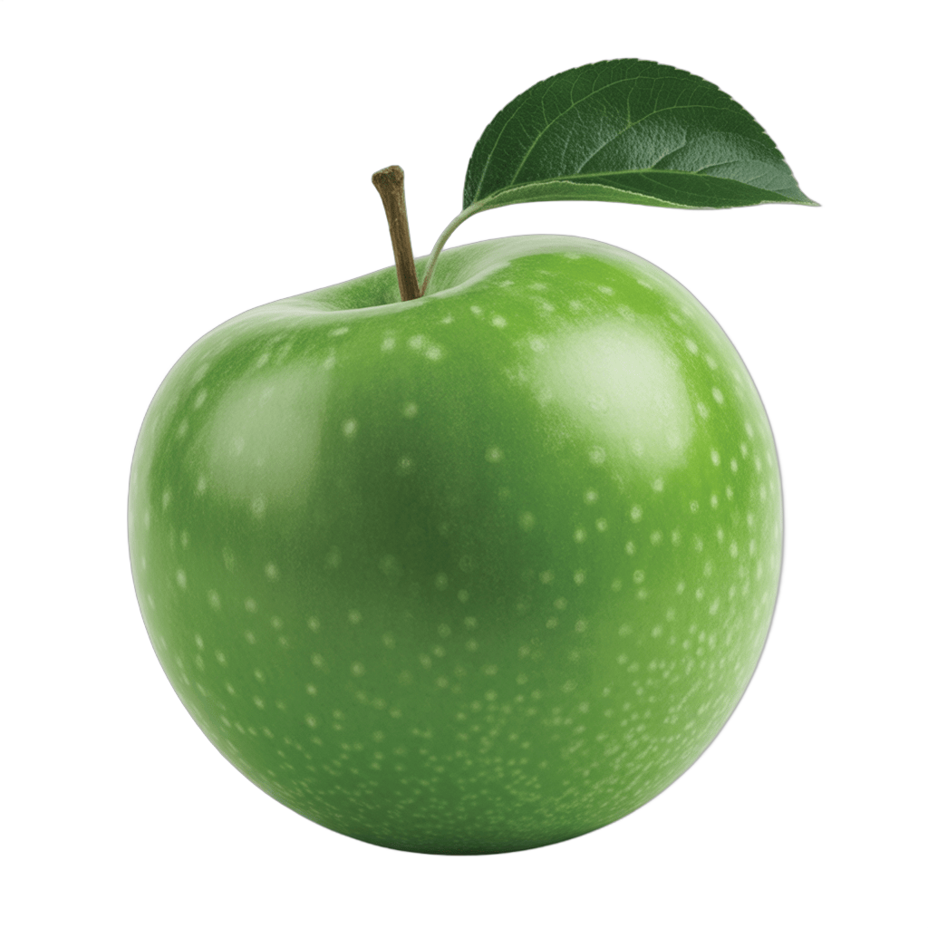 Fresh green apple with leaf isolated on transparent background for food graphics and marketing PNG - transparent background