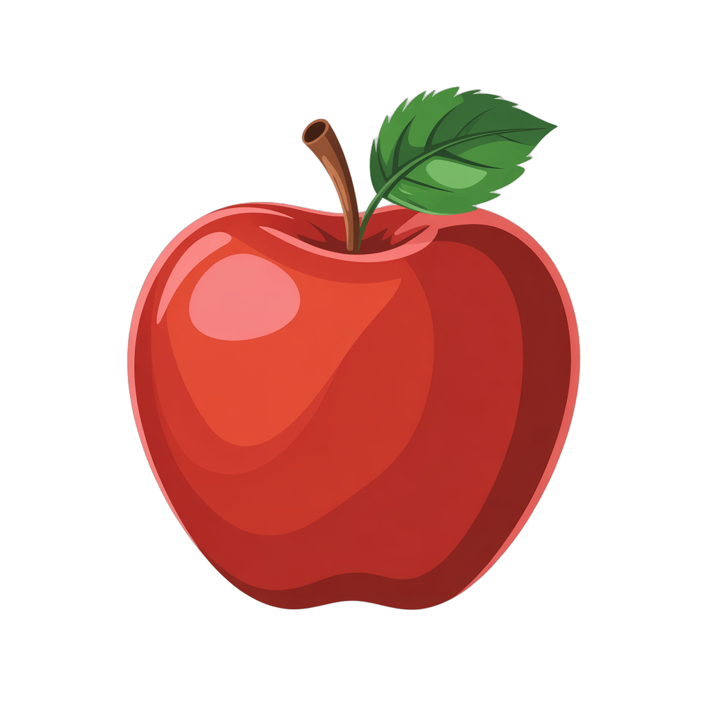 Fresh red apple illustration with green leaf for healthy food blog posts and wellness marketing PNG - transparent background