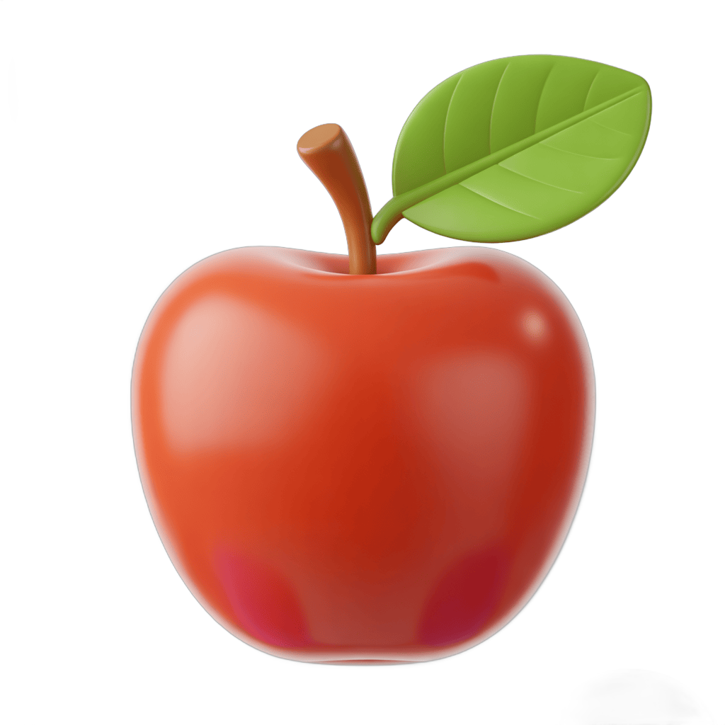 Fresh red apple with green leaf isolated clipart for food graphics and healthy lifestyle designs PNG - transparent background