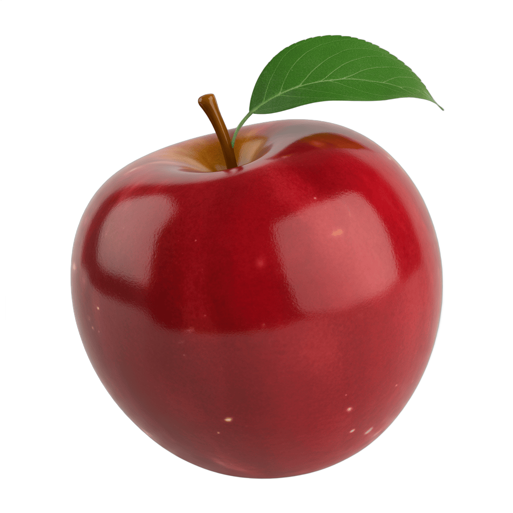 Fresh red apple with green leaf isolated on transparent background for food graphics and marketing PNG - transparent background