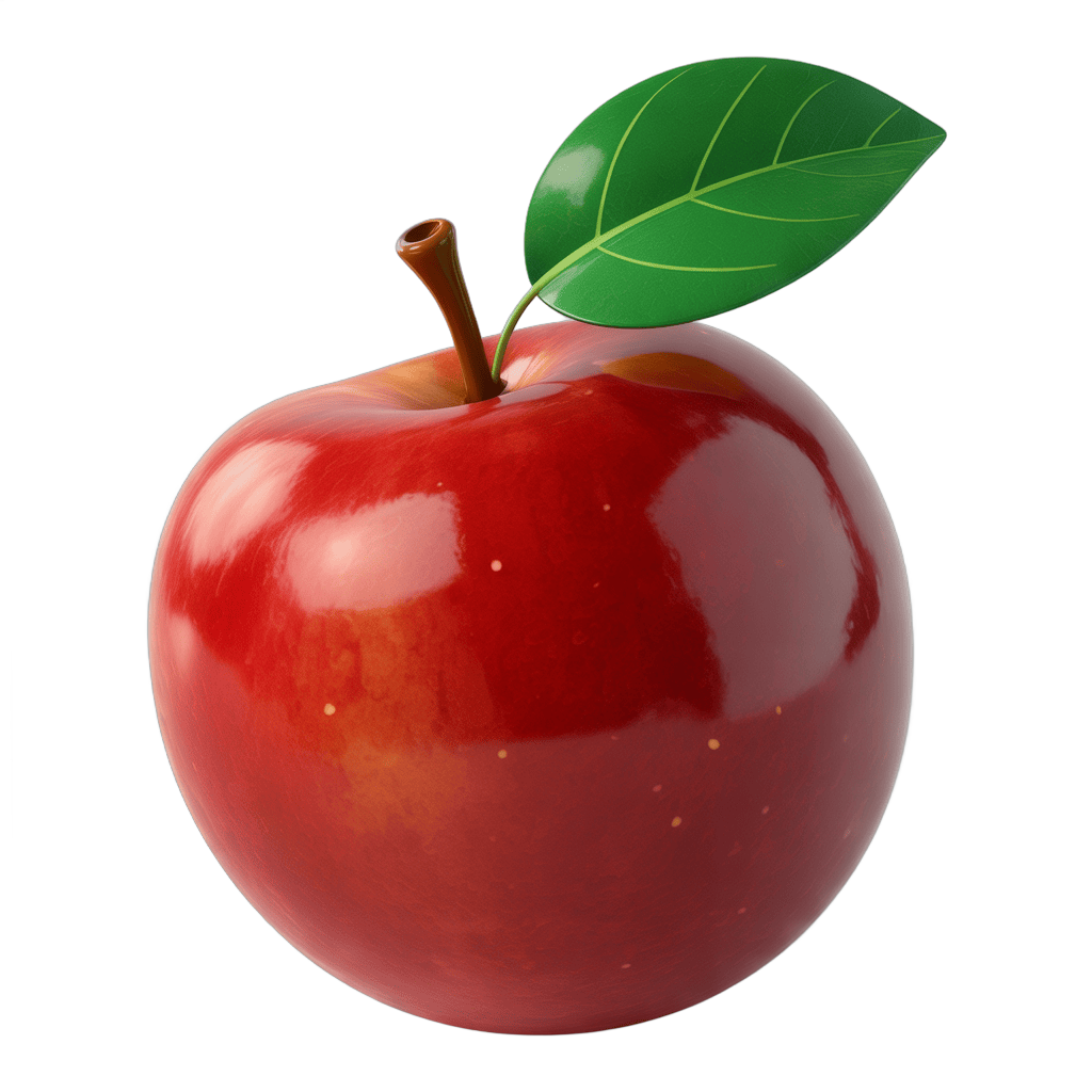 Fresh red apple with green leaf isolated on transparent background for food graphics PNG - transparent background