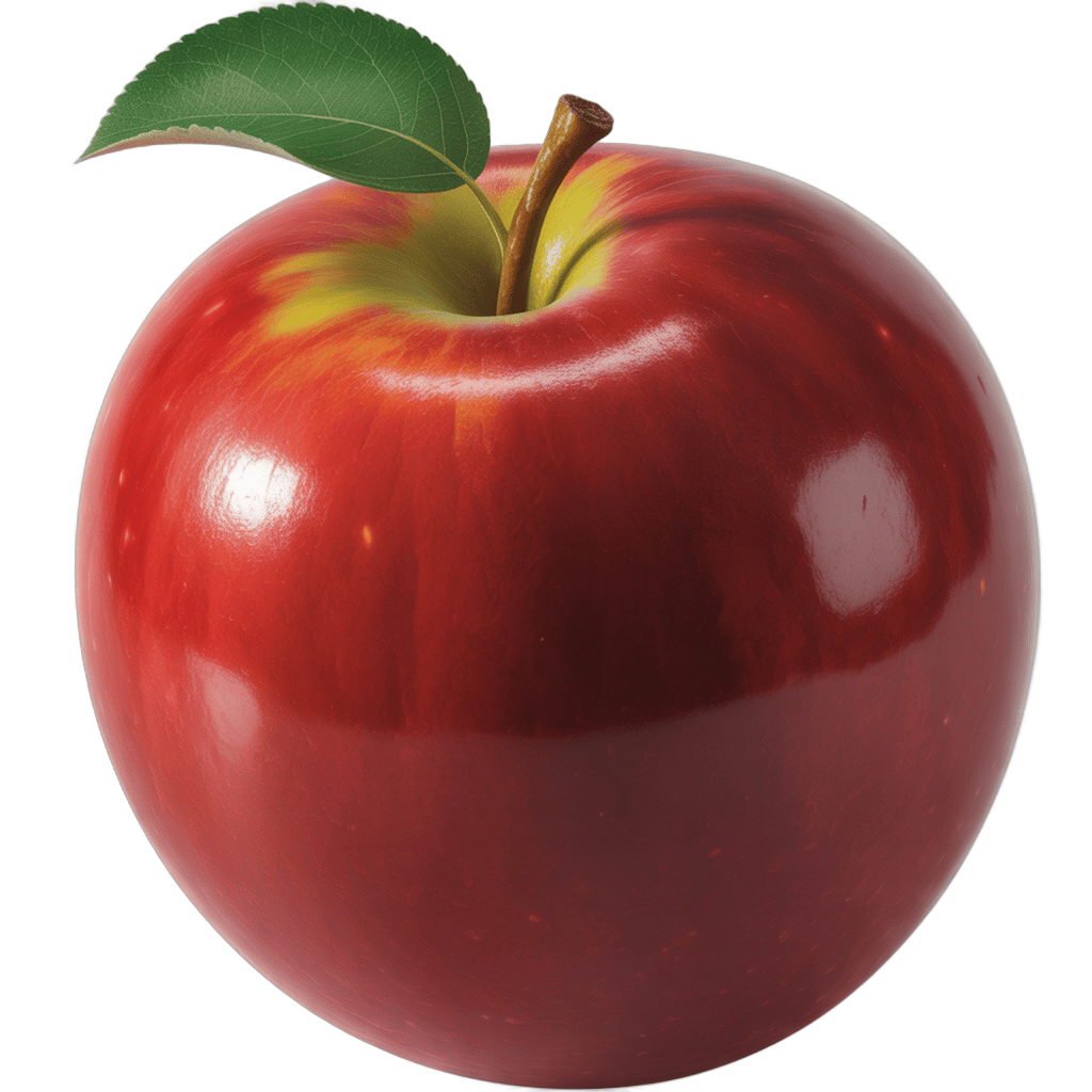 Fresh red apple with green leaf isolated on transparent background for food graphics and marketing PNG - transparent background