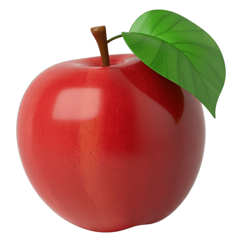 Fresh red apple with green leaf isolated on transparent background for marketing and design PNG - transparent background