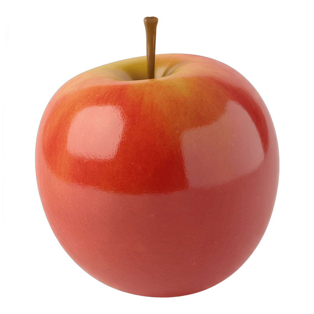 Fresh red apple with green stem isolated on transparent background for food graphics and marketing PNG - transparent background