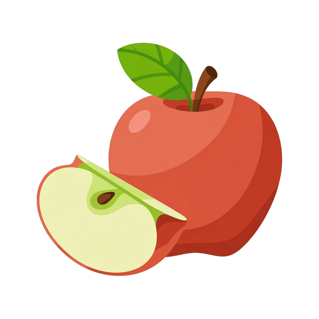 Fresh red apple with slice cut out isolated graphic element for food blog or healthy lifestyle design PNG - transparent background