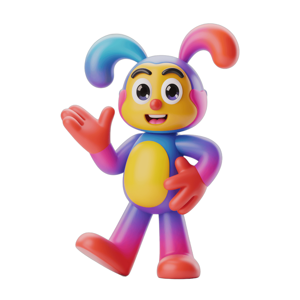 Friendly cartoon character waving in vibrant colors for cheerful designs PNG - transparent background