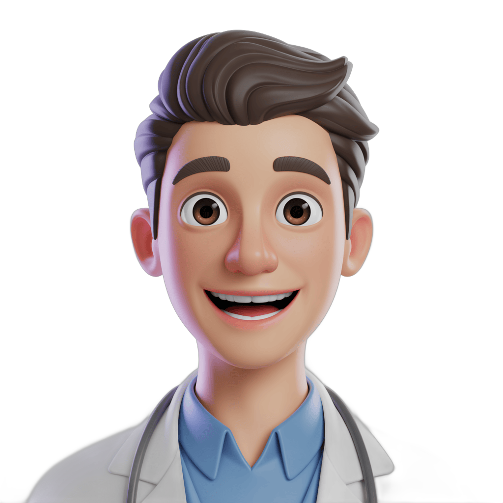 Friendly cartoon doctor character with stethoscope for medical illustrations and presentations PNG - transparent background