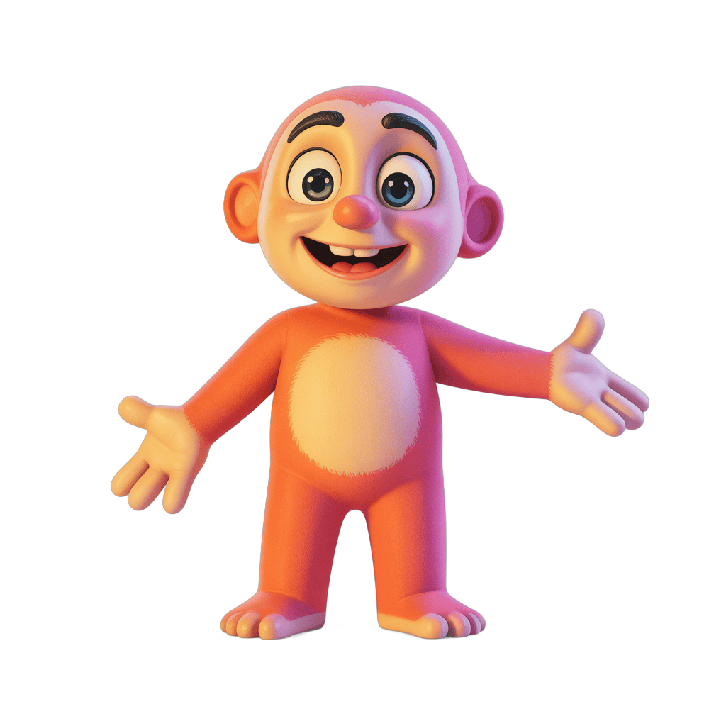 Friendly cartoon monkey character waving arms for cheerful illustrations PNG - transparent background