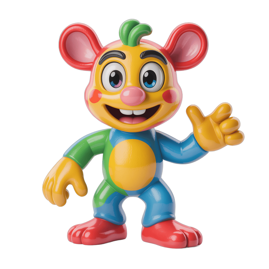 Friendly cartoon mouse character waving in cheerful colorful outfit for kids content PNG - transparent background