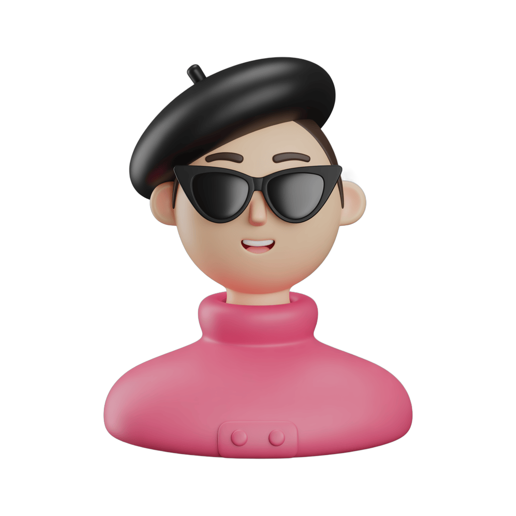Friendly stylish woman with beret and sunglasses for modern graphic design and branding PNG - transparent background