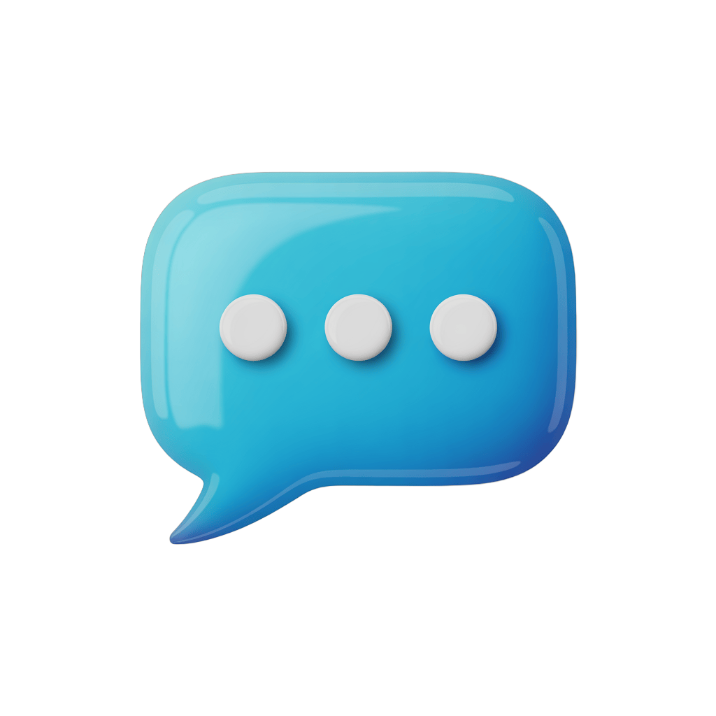 Glossy turquoise speech bubble icon with three dots for chat or message notifications PNG - transparent background